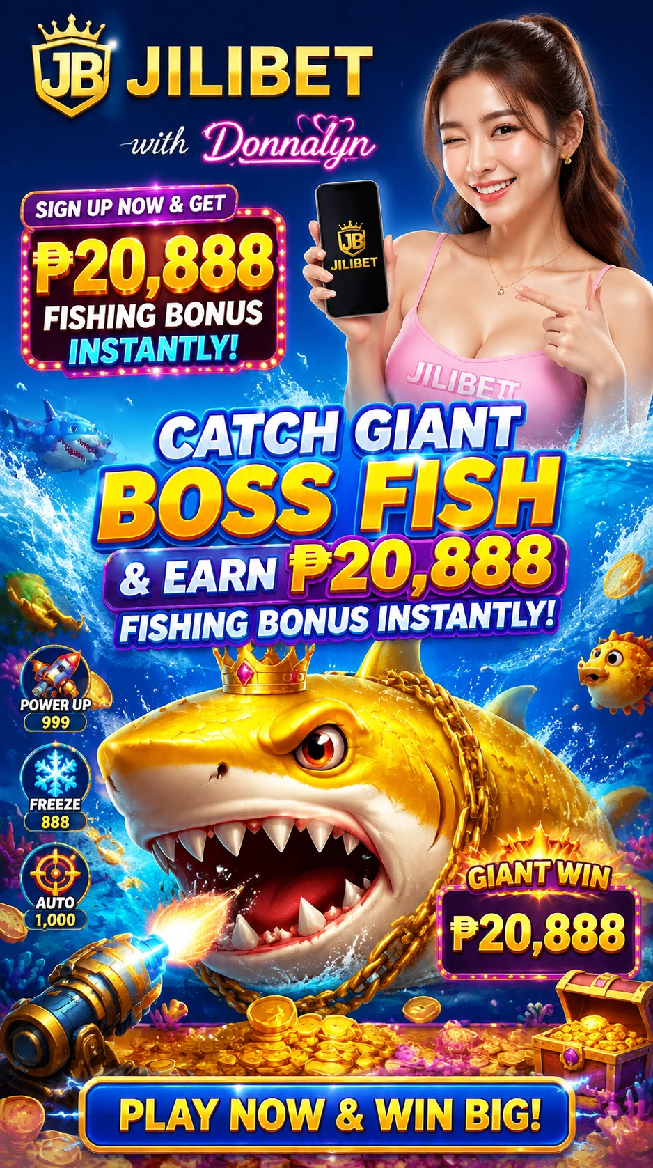 Fishing arcade game visual on a dark gaming interface