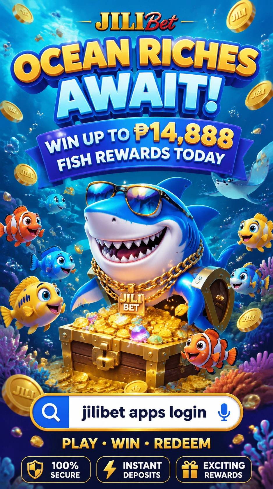 Fishing arcade interface with bright ocean-themed graphics