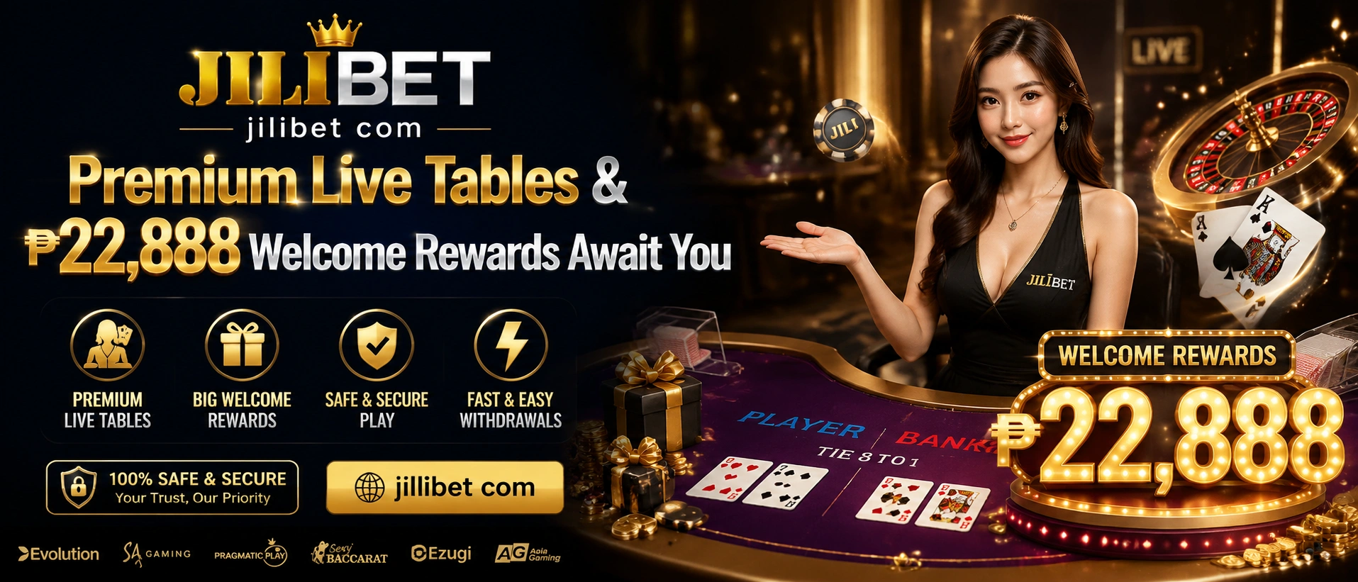Live casino table visual with dealers and game layout